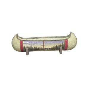 Handcrafted Vintage Canoe Painted Forest Landscape, Vintage Rustic Cabin Decor W